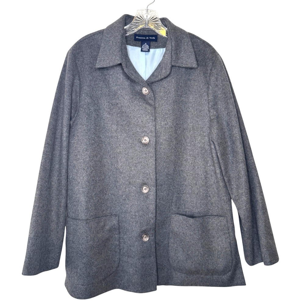 Preston & York Gray Wool Cashmere Coat Womens 12 Button Front Jacket Luxury Cozy